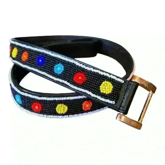 Chico's Accessories - Chico's Womens Leather Floral Beaded M/L Velcro Close Belt.